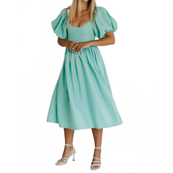 BALI ELF Dresses & Skirts - NEW BALI ELF cherie puff sleeve midi dress in tosca